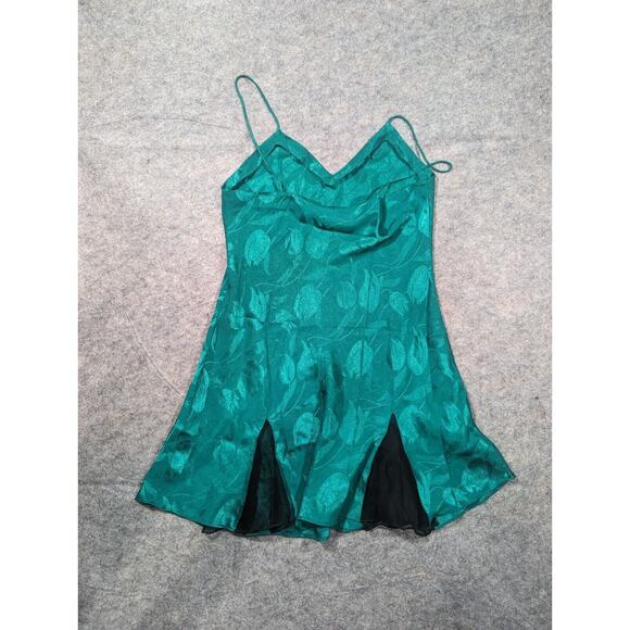 Vintage Victoria's Secret Green Silky Floral Slip Dress Sz Medium Flowy Lingerie - Picture 2 of 6